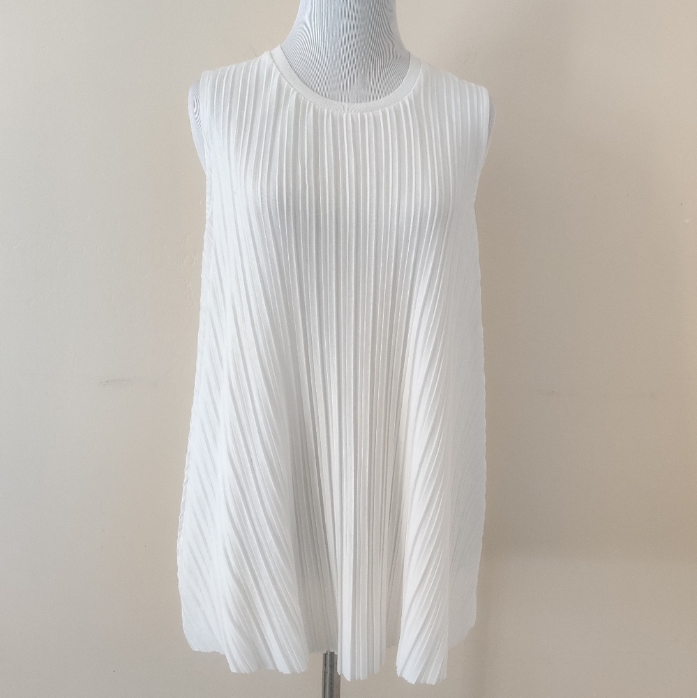 Philosophy Pleated Sleeveless Sheer Tunic Top